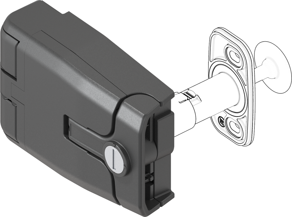 Latch-Hinge without pressure relief, round cylinder keyed 9081, Polyamide GF black