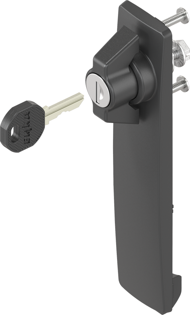 Escutcheon long with wing knob, keyed different, Polyamide black and zinc die black powder-coated