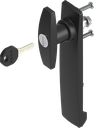 Escutcheon long with T-handle, keyed EK 333, Polyamide black and zinc die black powder-coated