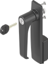 Escutcheon long with L-handle, keyed EK 333, Polyamide black and zinc die black powder-coated