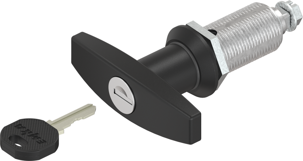 Compression latch with T-handle, keyed EK 333, Zinc die black powder-coated