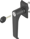 Escutcheon with L-handle, keyed EK 333, Polyamide black and zinc die black powder-coated