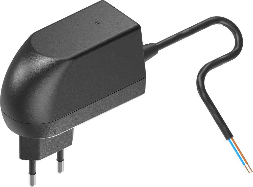 Stroomadapter 12V met open kabel einden, kunststof zwart