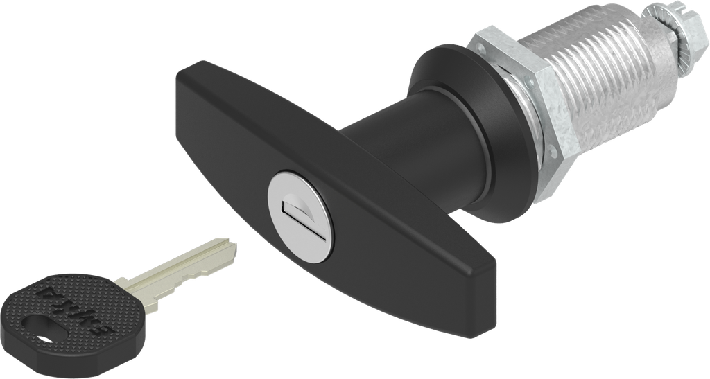 T-handle quarter turn, keyed different, Zinc die black powder-coated