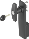 Escutcheon long with T-handle, keyed EK 333, Polyamide black and zinc die black powder-coated